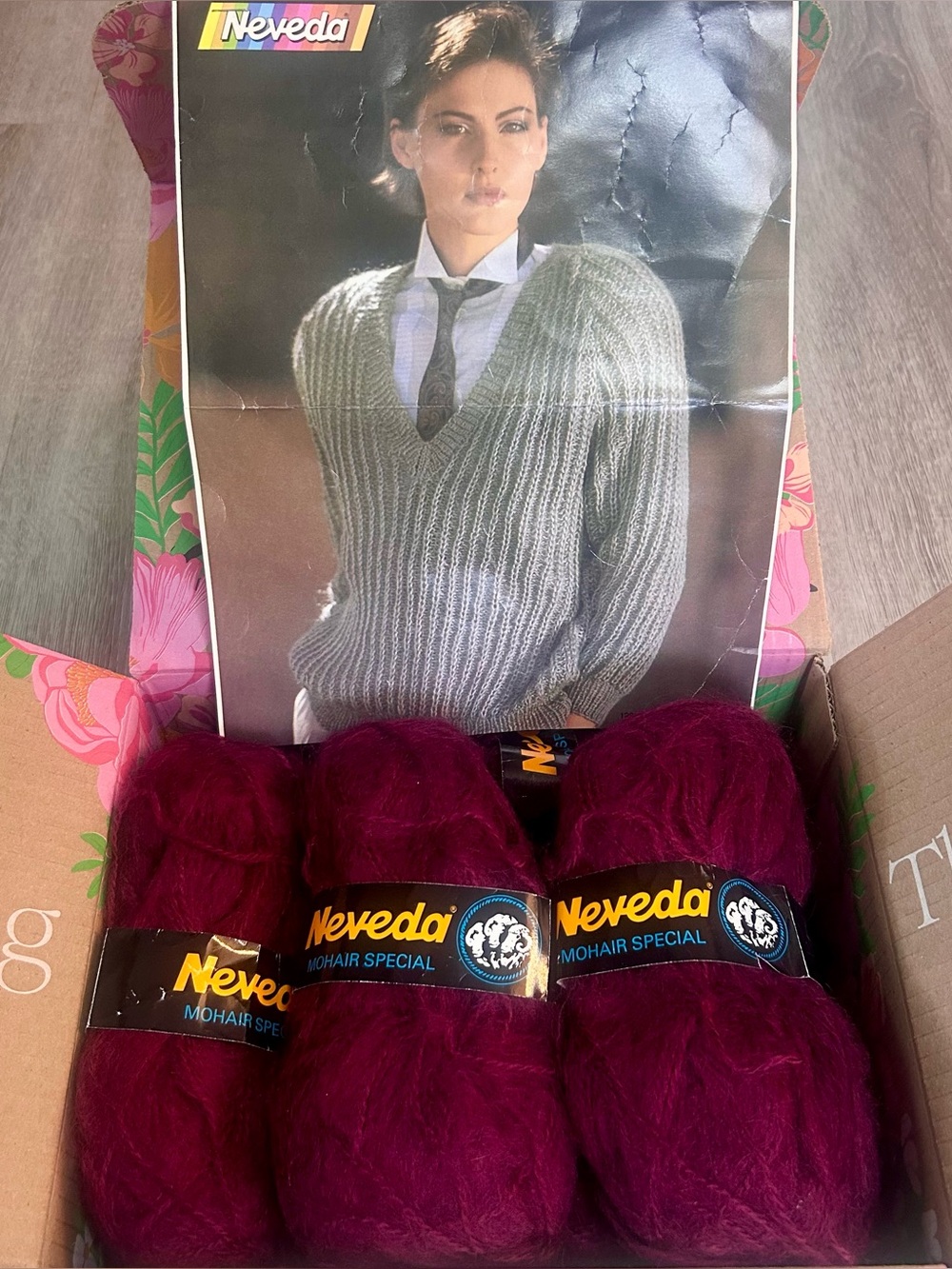 Vintage Sweater Knitting Kit - Nevada Mohair Special Yarn in Deep Wine